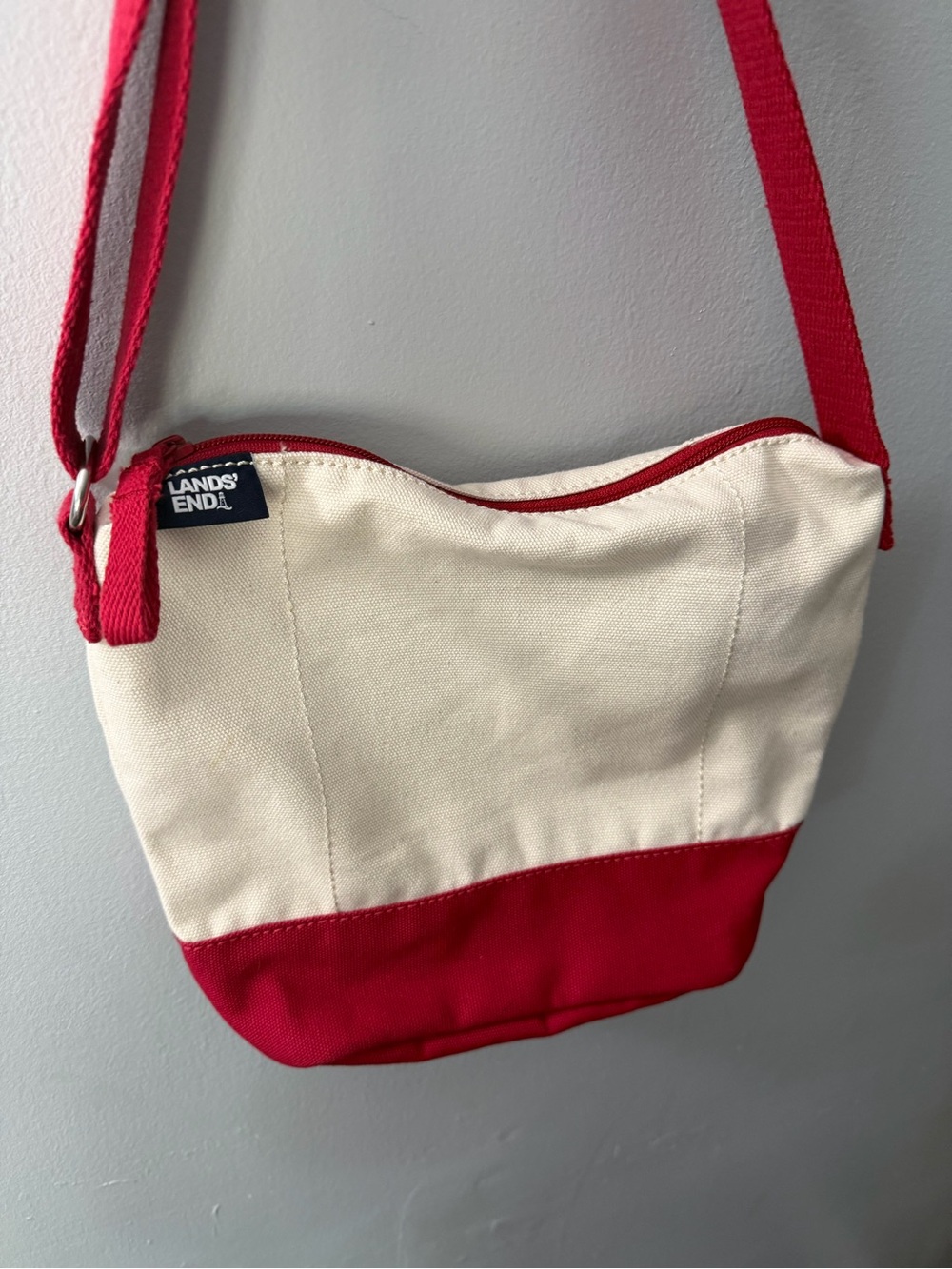 Lands' End Cream and Red Canvas Crossbody